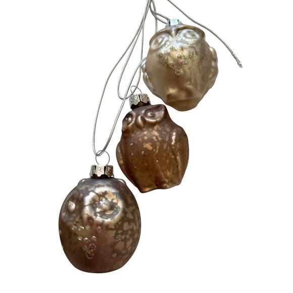 6 Christmas Ornament Glass Owl Cluster Raz Imports Silver Copper Gold Antiqued - Picture 3 of 10